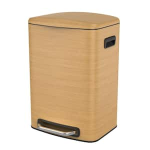 13 Gal. Wood Texture Foot Pedal Operated Soft Close Metal Household Trash Can with 30 Garbage Bags