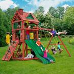 Double Down II Wooden Outdoor Playset with 2 Wave Slides, Rock Wall, Sandbox, and Backyard Swing Set Accessories