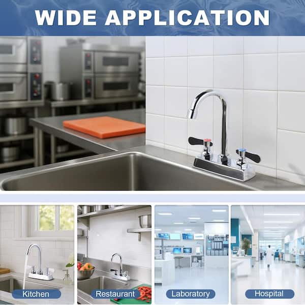 4 in. Center Commercial Brass Double Handle Deck Mount Standard Kitchen Faucet in Polished Chrome