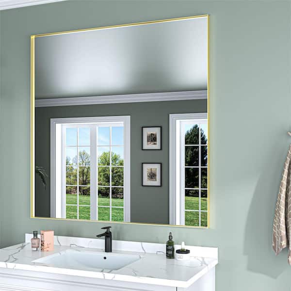 ORGANNICE 48 in. W x 36 in. H Gold Aluminum Rectangle Framed Tempered Glass Wall-mounted Mirror
