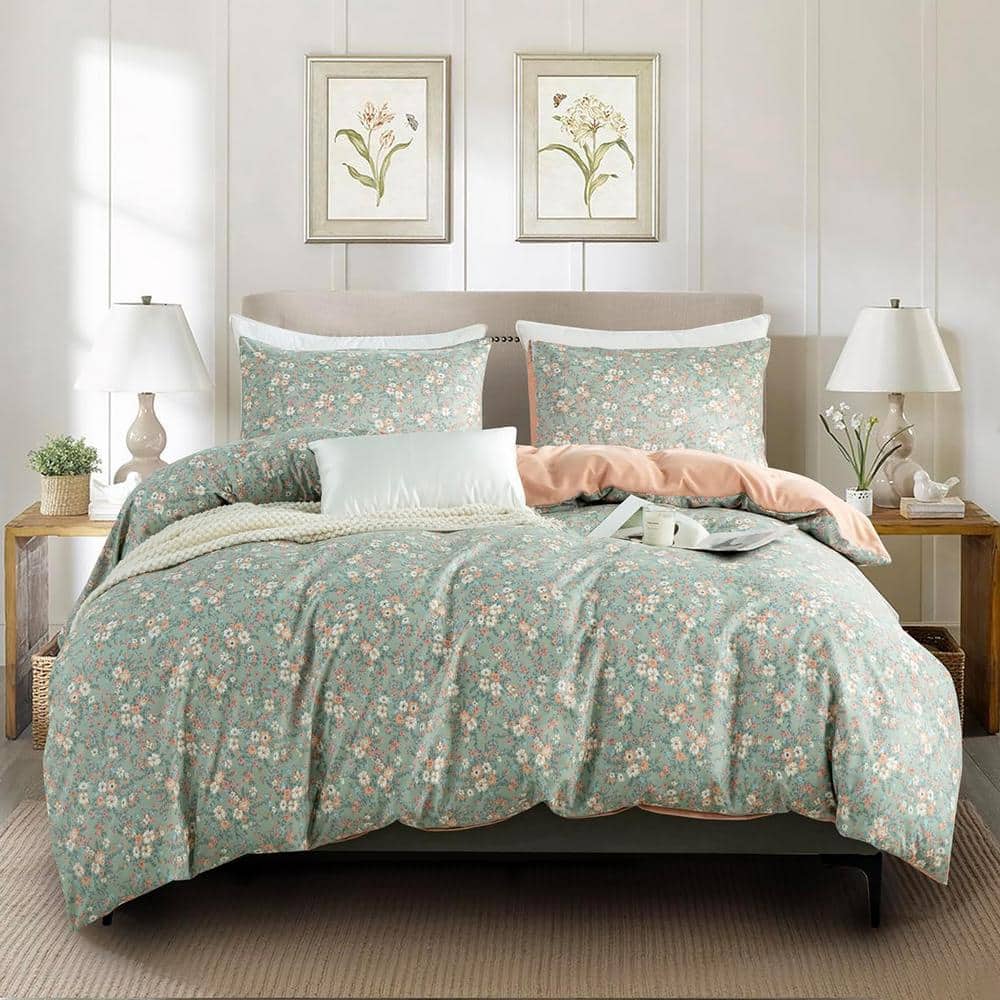 Floral Queen Duvet Cover Floral Brushed Microfiber 3-Pieces