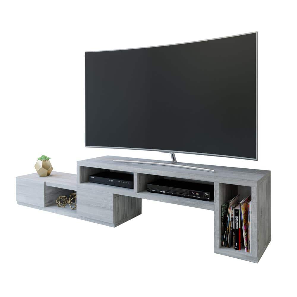 Gray MDF Expandable TV Stand with Shelves and Drawers
