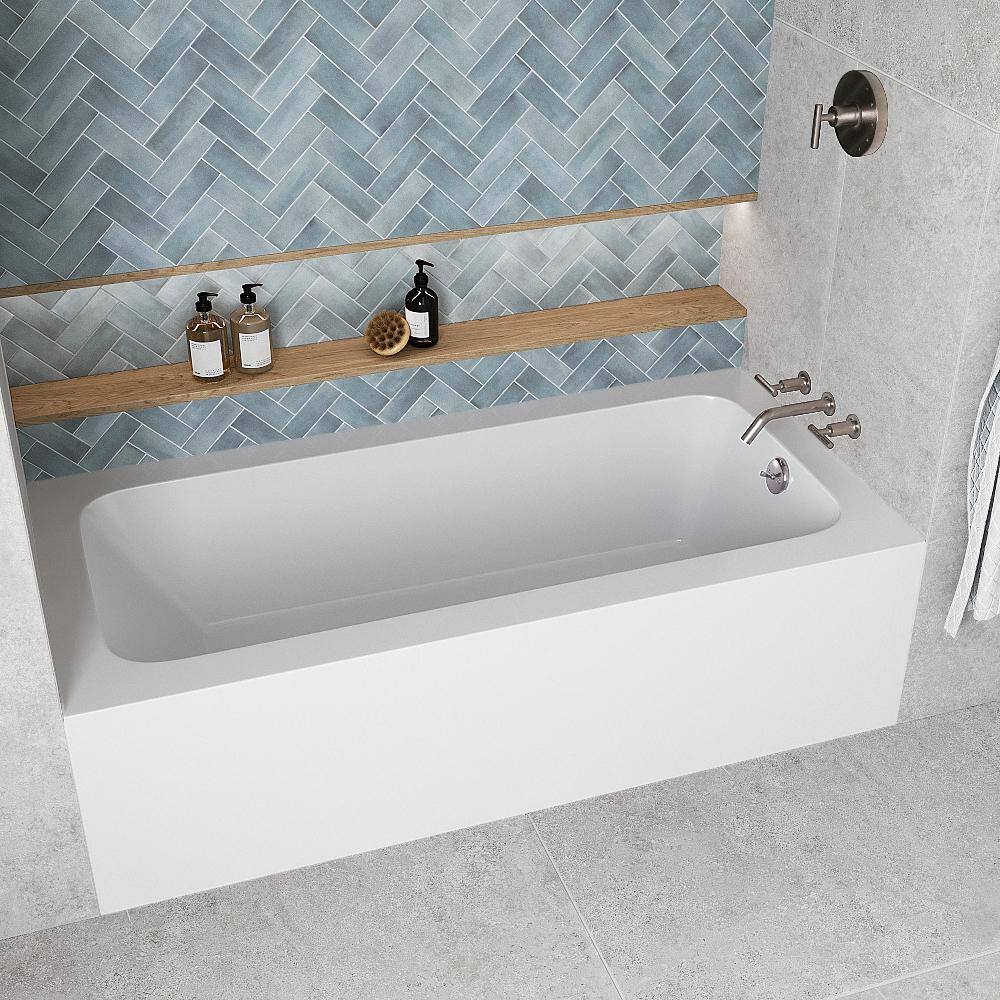 Glossy White Acrylic Right-Hand Drain Alcove Bathtub with Brushed Nickel Drain