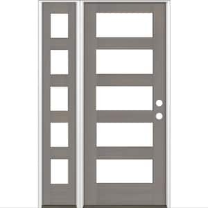 46 in. x 80 in. Modern Hemlock Left-Hand/Inswing Clear Glass Grey Stain Wood Prehung Front Door with Left Sidelite