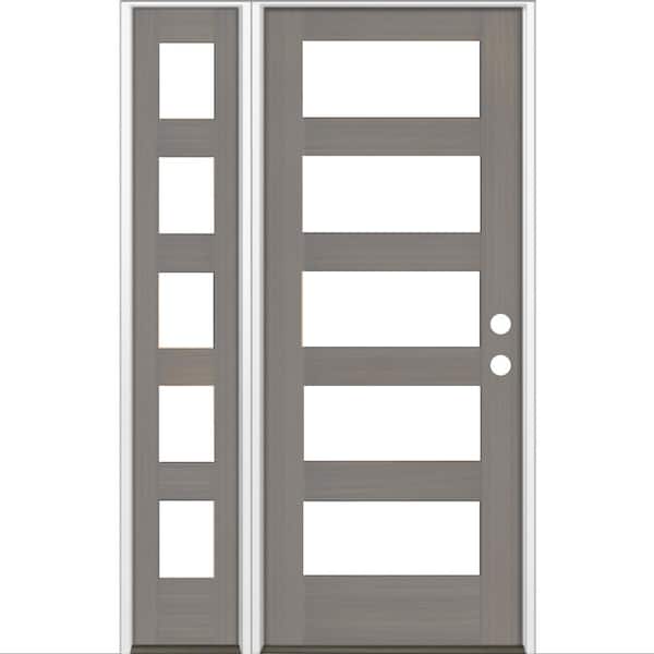 Krosswood Doors 50 in. x 80 in. Modern Hemlock Left-Hand/Inswing Clear Glass Grey Stain Wood Prehung Front Door with Left Sidelite