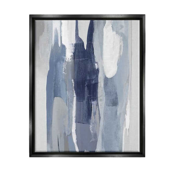 The Stupell Home Decor Collection Layers of Blue and White Abstract Movements" by Jackie Hanson Floater Frame Abstract Wall Art Print 21 in. x 17 in.