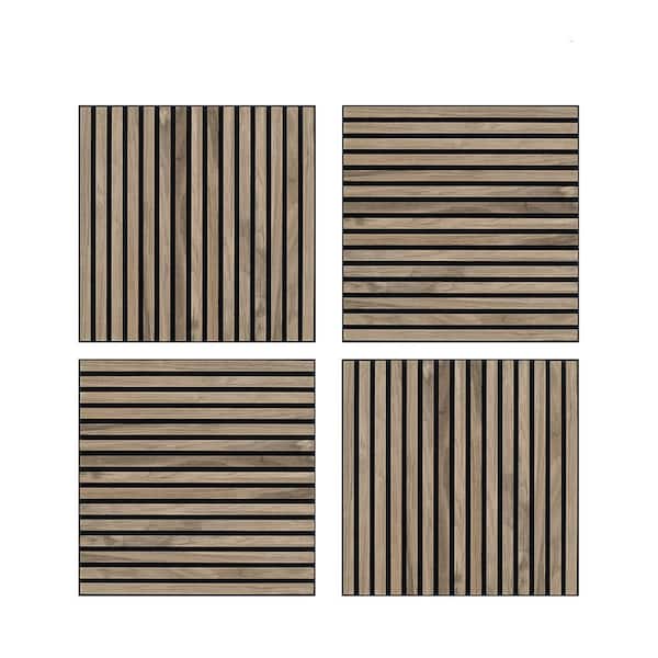 0.7 in. x 2 ft. x 2 ft. Natural Wood Slat Acoustic Panels, Brown MDF Decorative Wall Paneling Set of 4 (15.5 sq. ft.)