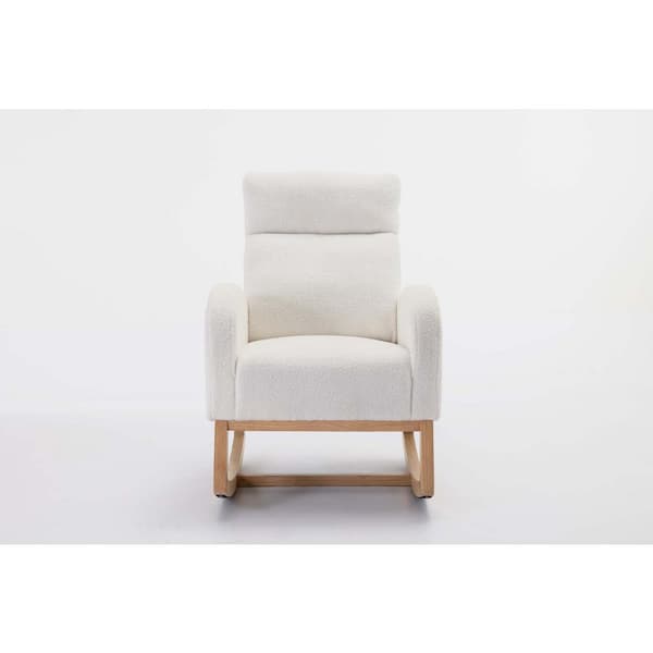 Ivory Teddy Fabric Rocking Chair With Right Pocket For Indoor