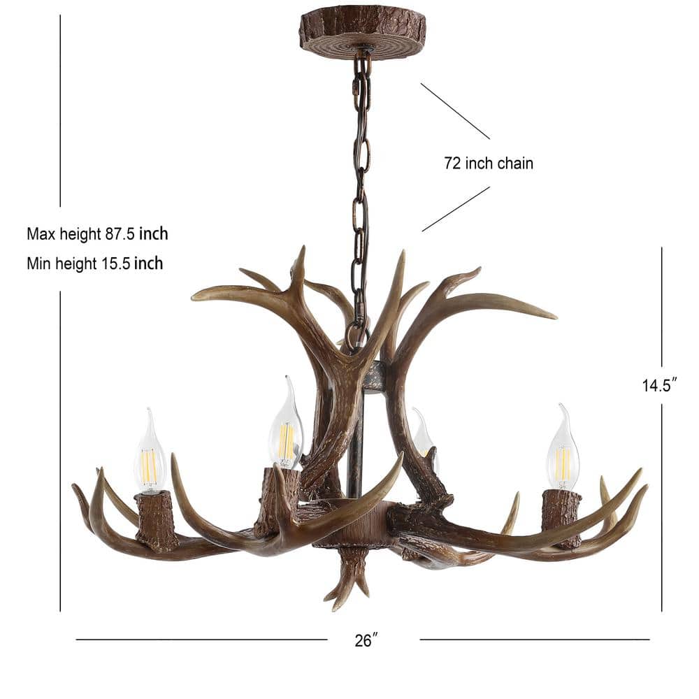 Eldora 27" Brown Resin Antler 4-Light LED Chandelier