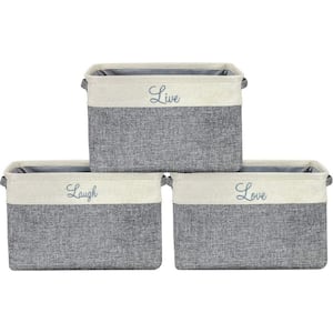 9 in. L x 10 in. W x 15 in. H Gray Script text Fabric Cube Storage Bin with Carry Handles 3-Pack