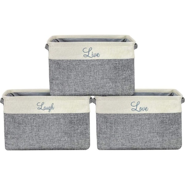 Sorbus 9 in. L x 10 in. W x 15 in. H Gray Script text Fabric Cube Storage Bin with Carry Handles 3-Pack