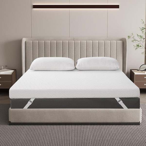 kayamas 3 in. King Gel Memory Foam Mattress Topper High Density Pad with White Removable and Washable Bamboo Cover