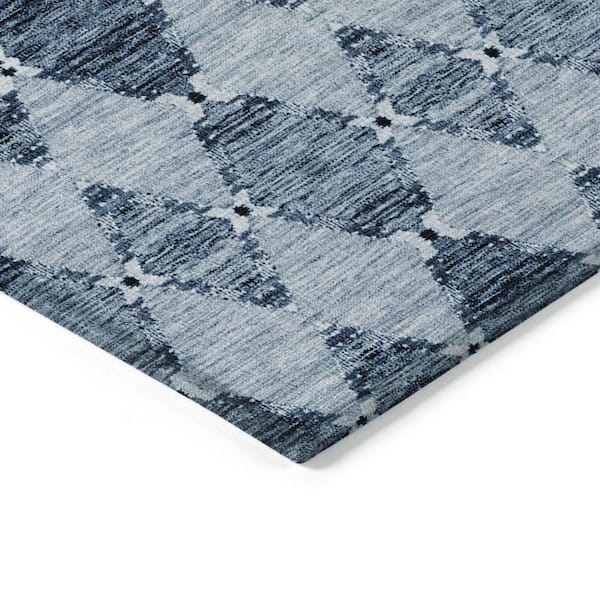Navy Blue, Denim Blue 10 ft. x 14 ft. Woven Moroccan Polyester Rectangle Indoor/Outdoor Area Rug