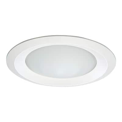 E26 Series 6 in. White Recessed Ceiling Light Fixture Trim with Frosted Glass Lens, Wet Rated Shower Light