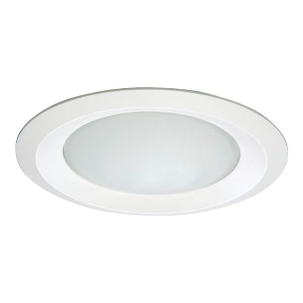 HALO E26 Series 6 in. White Recessed Ceiling Light Fixture Trim with Frosted Glass Lens, Wet Rated Shower Light