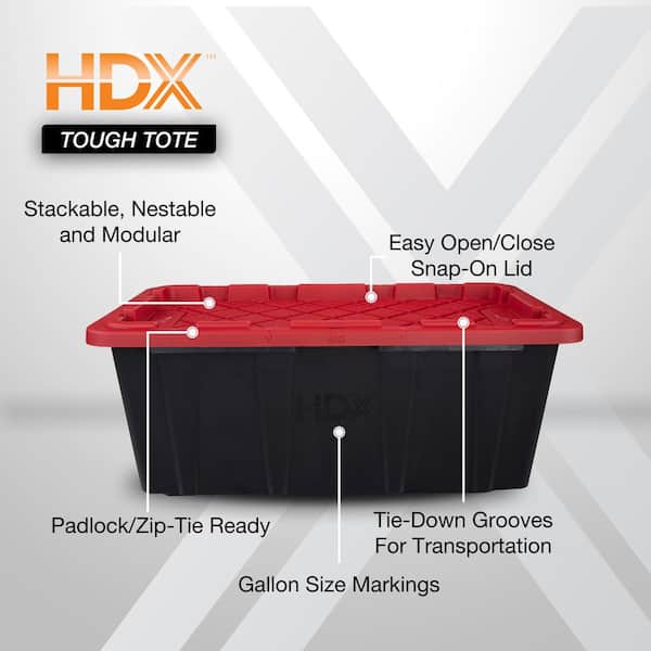 40 Gal. Tough Storage Tote in Black with Red Lid