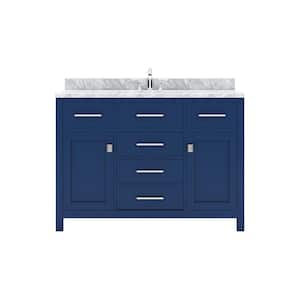 Caroline 48 in. W Bath Vanity in French Blue with Italian Carrara White Marble Vanity Top with White Basin