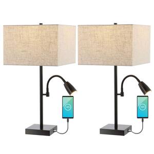 Austin 25.5 in. 2-Light Oil Rubbed Bronze Farmhouse Iron LED Table Lamp w/USB Charge Port&Adjustable Light (Set of 2)