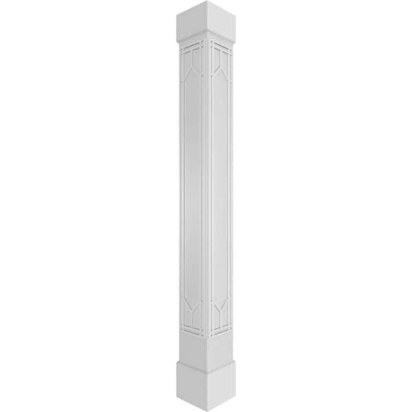 Ekena Millwork 9-5/8 in. x 9 ft. Premium Square Non-Tapered Shaker Fretwork PVC Column Wrap Kit w/Standard Capital and Base