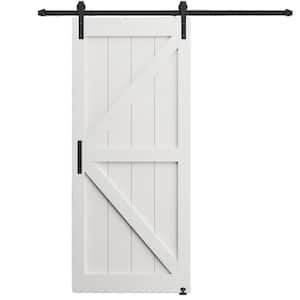 24 in. x 84 in. K Style White Primed Interior Sliding Barn Door with Hardware Kit, MDF, Barn Door Slab