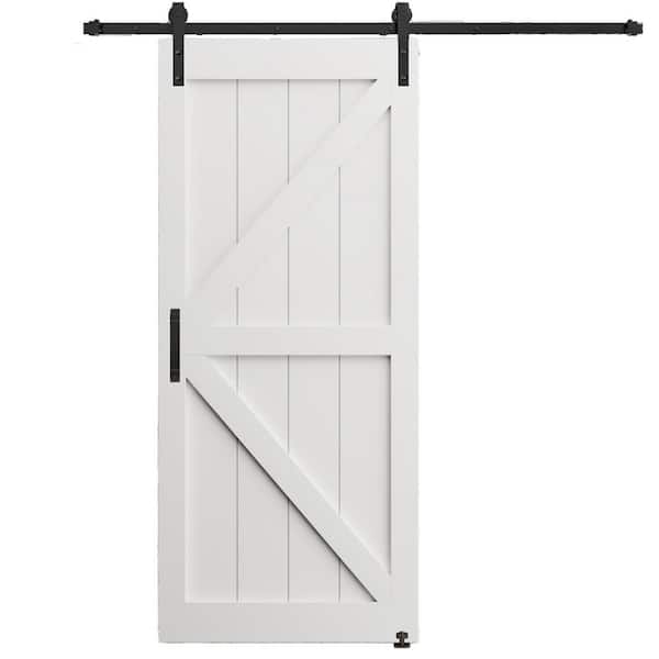 WEGATE 32 in. x 84 in . K Style White Primed Interior Sliding Barn Door with Hardware Kit, MDF, Barn Door Slab