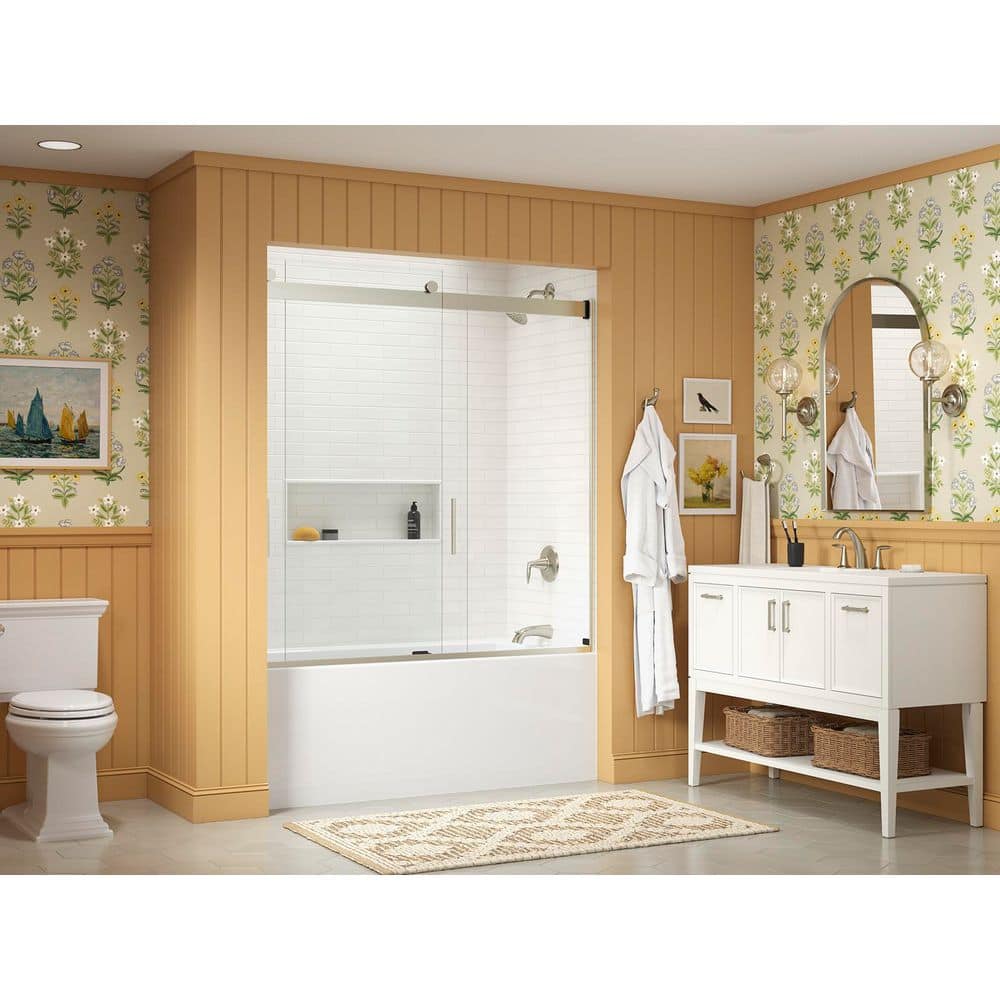 Essential 24" x 36" Brushed Nickel Arch Framed Vanity Mirror