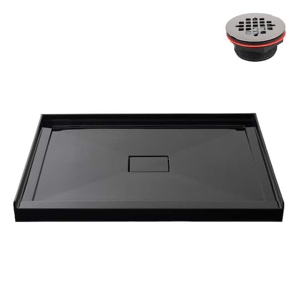 GB-2530-124-BL 48 in. x 36 in. Alcove Acrylic Shower Pan Base in Glossy Black with Center Drain, Drain Included