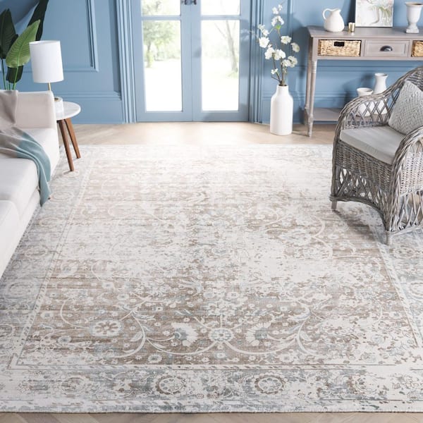 Mirage 8 ft. x 10 ft. Blue/Charcoal Distressed Floral Area Rug