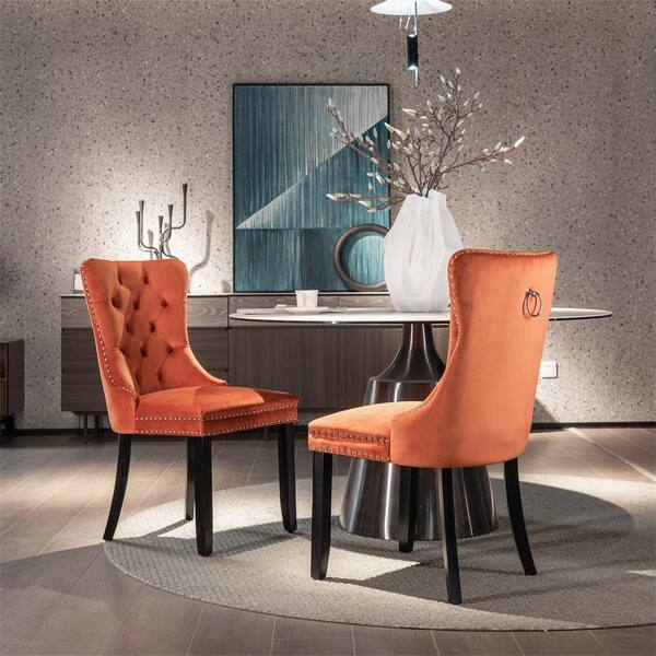 orange velvet dining chairs