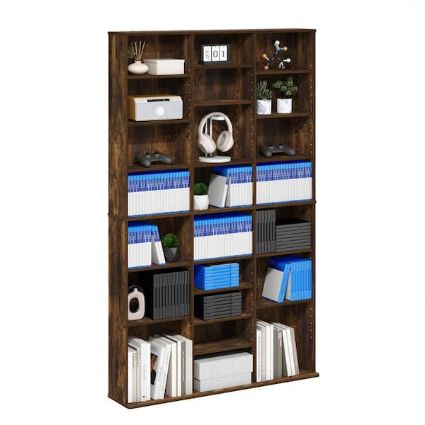 JAYA Amber Pine 24-Shelf Multimedia Media Storage Tower Rack with Adjustable Shelves