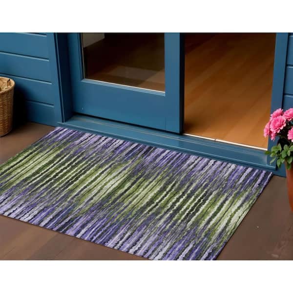 Purple, Lilac, Lavender 3 ft. x 5 ft. Woven Striped Polyester Rectangle Indoor/Outdoor Area Rug