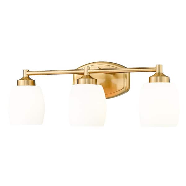 Unbranded Kendrick 23 in. 3-Light Luxe Gold Vanity-Light with Matte Opal Glass Shade