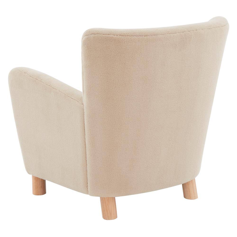 Tan Faux Shearling Accent Chair with Birch Wood Legs
