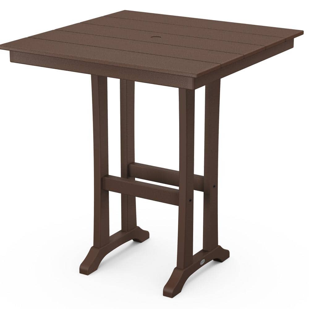 Farmhouse Trestle Mahogany HDPE Plastic 37 in. Bar Table