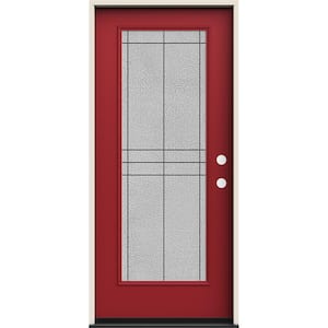 36 in. x 80 in. Left-Hand Full Lite Dilworth Decorative Glass Cranberry Paint Fiberglass Prehung Front Door