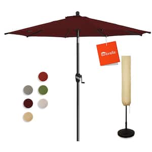 9 ft. Aluminum Market Umbrella Outdoor Patio Umbrella with Tilt Crank and Cover in Prune Sunbrella