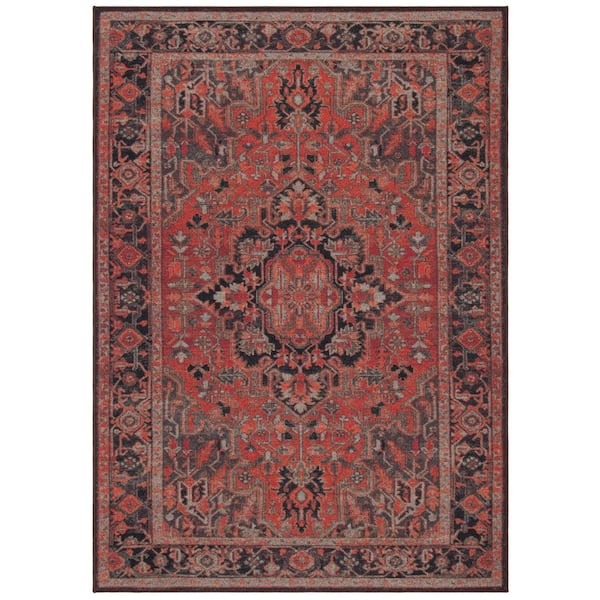 Journey Navy/Red 8 ft. x 10 ft. Machine Washable Floral Medallion Area Rug