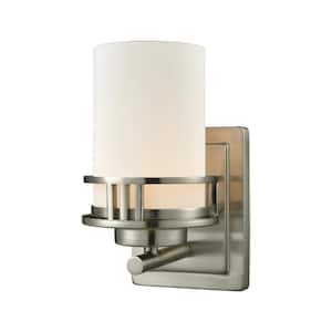Ravendale 1-Light Brushed Nickel With Opal White Glass Bath Light