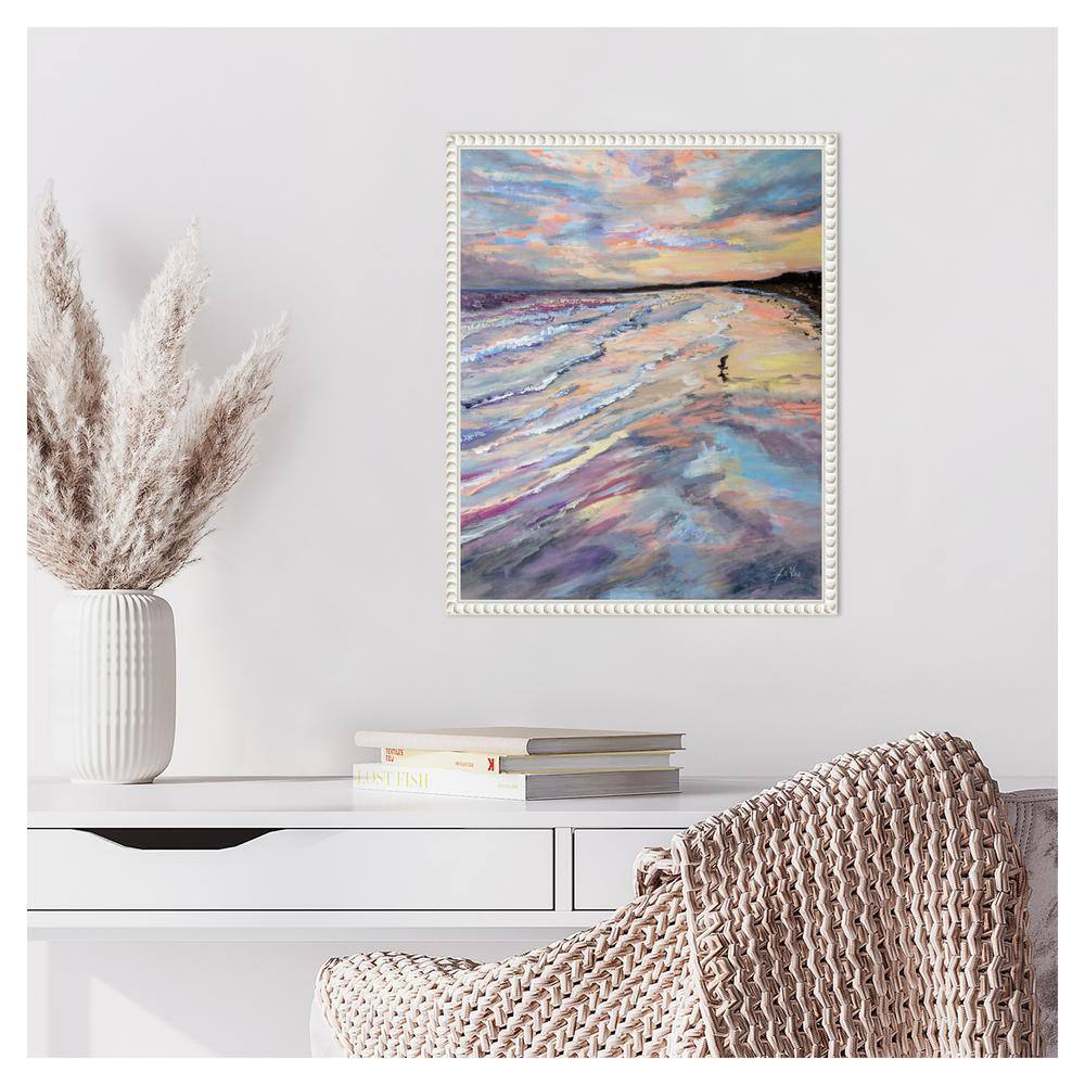 Impressionist Coastal Sunset Canvas with Beaded White Frame