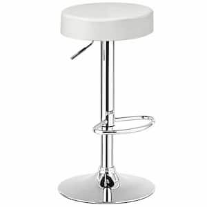 34 in. White PU Leather Adjustable Round Bar Stool Swivel Pub Chair