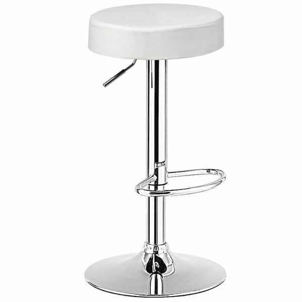 Boyel Living 34 in. White PU Leather Adjustable Round Bar Stool Swivel Pub Chair
