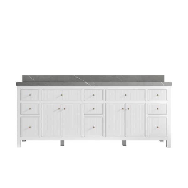 Willow Collections Sonoma 84 in. W x 22 in. D x 36 in. H Double Sink Bath Vanity in White with 2" Piatra Quartz Top