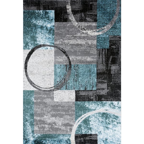 World Rug Gallery Contemporary Abstract Circle Blue/Gray 6 ft. 6 in. x 9 ft. Area Rug