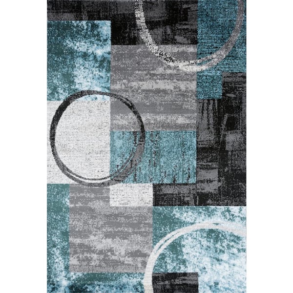 Contemporary Abstract Circle Blue/Gray 6 ft. 6 in. x 9 ft. Area Rug