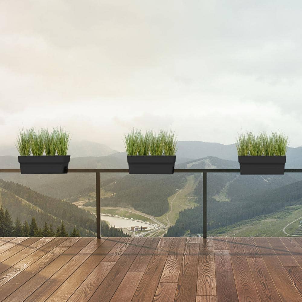 Black Recycled Plastic Rectangular Deck Rail Planter