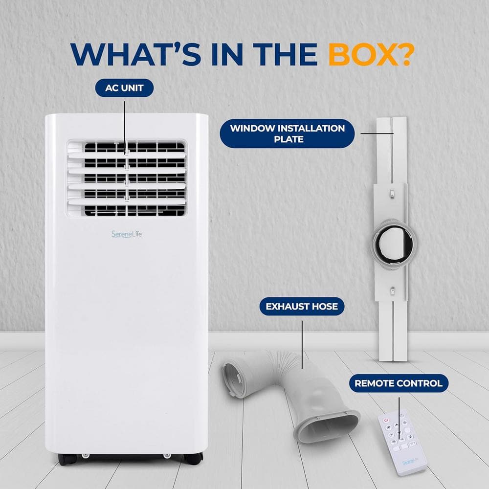 SereneLife 8,000 BTU White Portable Air Conditioner with Remote