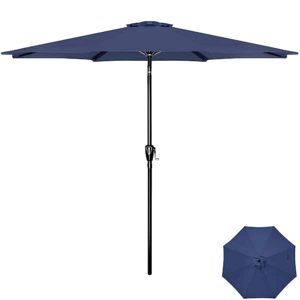 ToolCat 9 ft. Aluminum Outdoor Market Table Patio Umbrella with Hand Crank Lift in Dark Blue