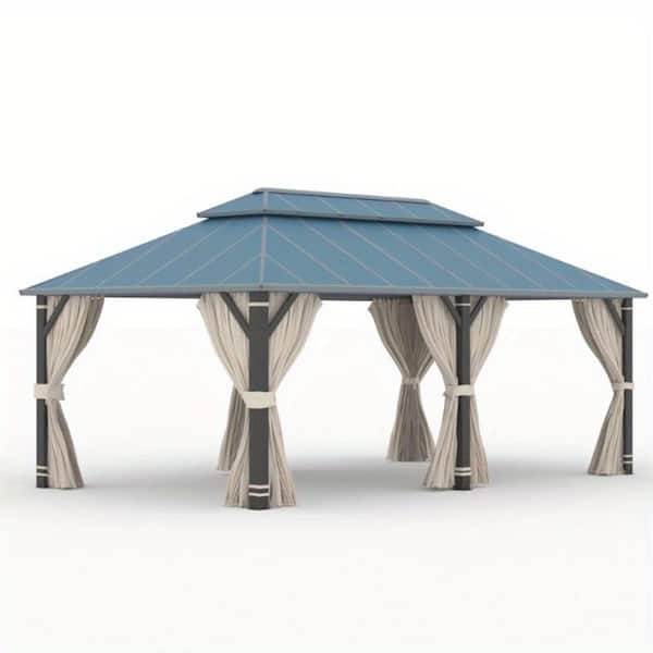 12 ft. x 20 ft. Hardtop Gazebo with Galvanized Steel Double Roof and Aluminum Frame, with Premium Curtains and Nettings