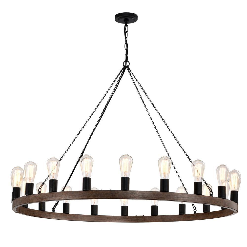 Antique Black and Faux Wood 20-Light Candle Chandelier