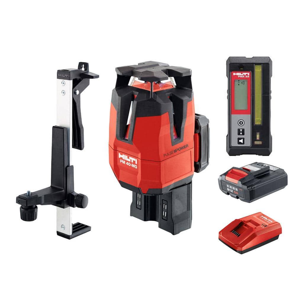 Hilti 3586412 PM 40-MG 130 ft. Multi-Line Green Laser with Receiver, Wall Mount and Adapter